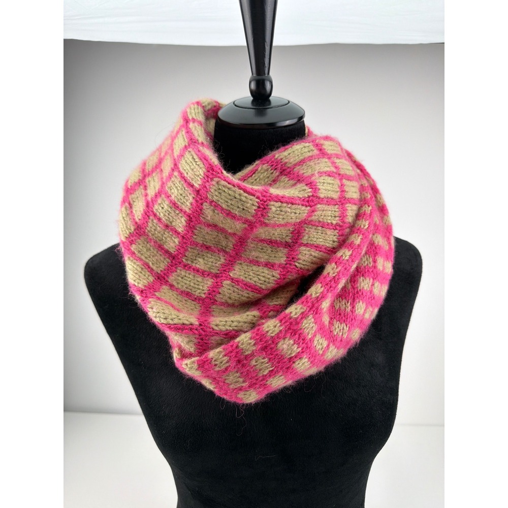 Wooden Ships Infinity Scarf Pink Tan Mohair Wool Knit Preppy